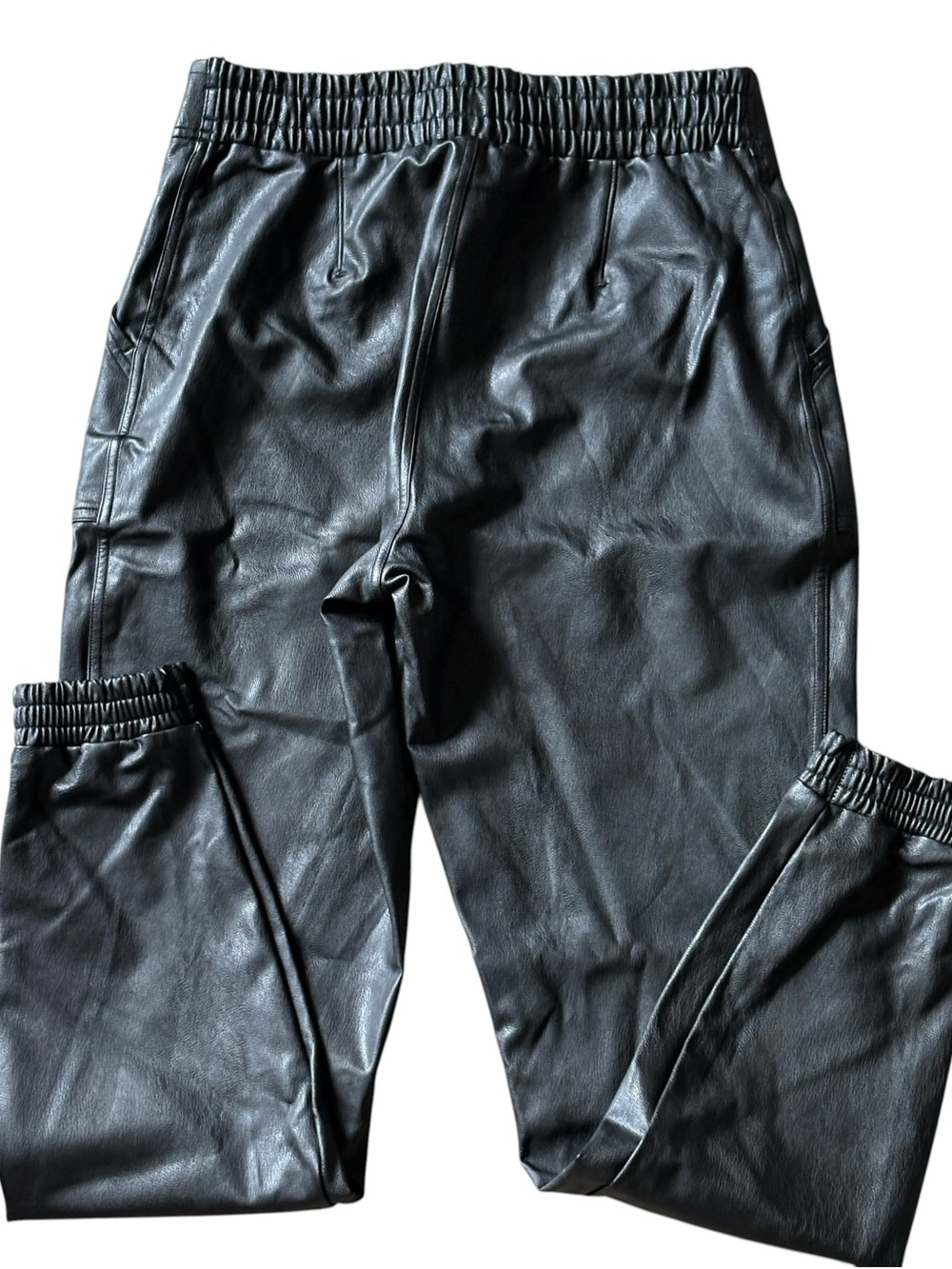 Spanx Faux Leather Joggers Size Large Black Elastic Waist - Picture 2 of 6